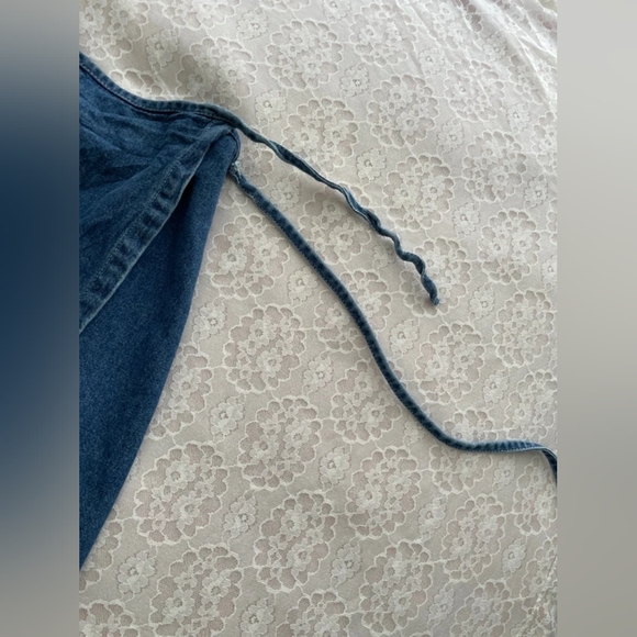 Embroidered Denim Wrap Skirt - Blue - Picture 4 of 6